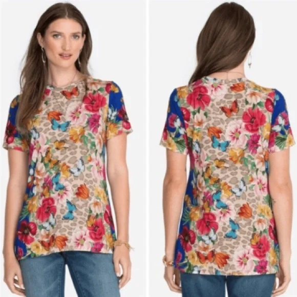 JOHNNY WAS Mayflower T-Shirt Butterflies Floral Boho Crew Neck Tee small - Picture 3 of 6